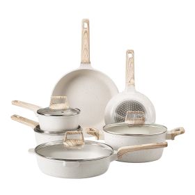 17 Piece Pots and Pans Set, Granite Nonstick Cookware Set, Induction Cookwares, Kitchen RV Cooking Sets with Frying, Sauce, Saute, Tempered Glass
