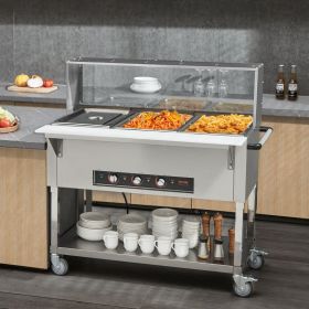 3-Pan Commercial Food Warmer, 3 X 20.6QT Electric Steam Table, 1500W Professional Buffet Catering Food Warmer With Acrylic Sneeze Guard, Food Gra (Option: Silver)